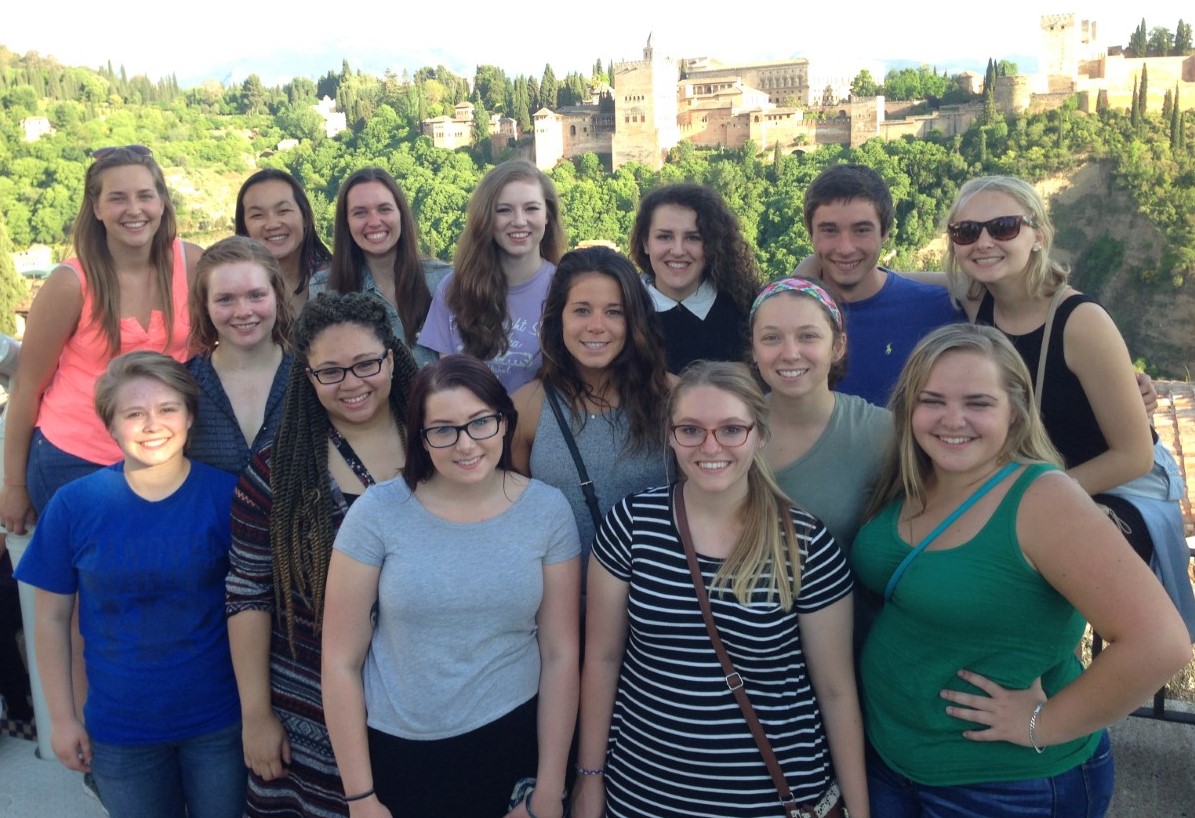 Students in front of La Alhambra, Granada, Spain